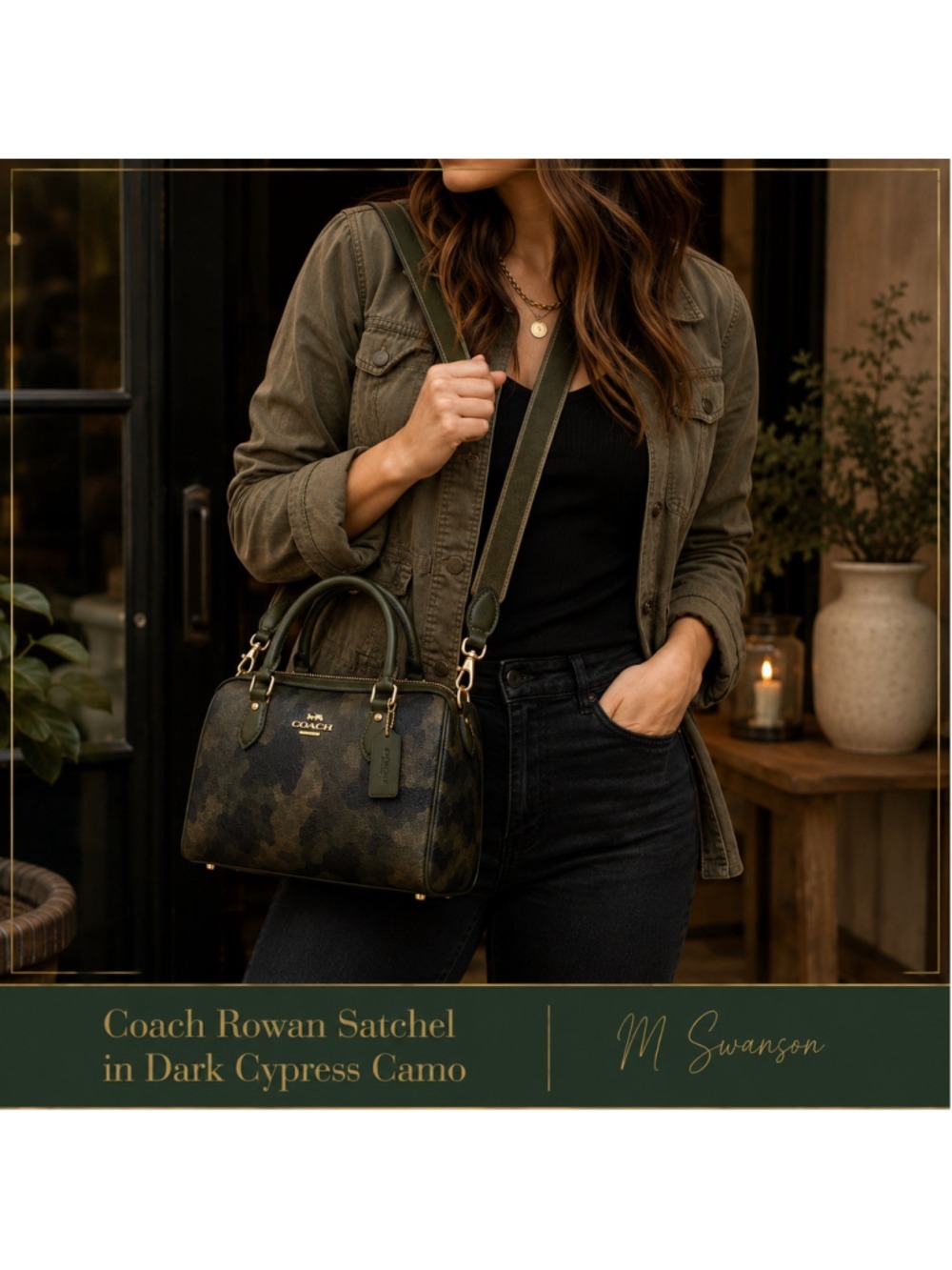 NEW Coach Rowan Medium Satchel with Snap Wallet Set in Dark Cypress Camo NWT - Picture 11 of 14